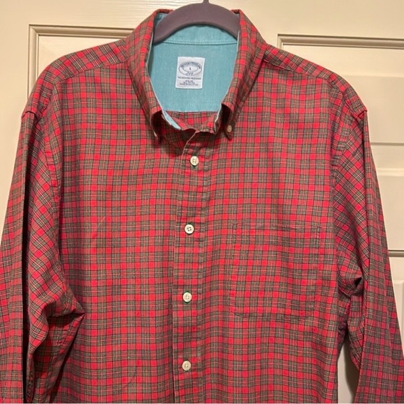 Brooks Brothers Red Green Check Plaid Flannel Cotton Button Down Slim Fit Large - Picture 1 of 10